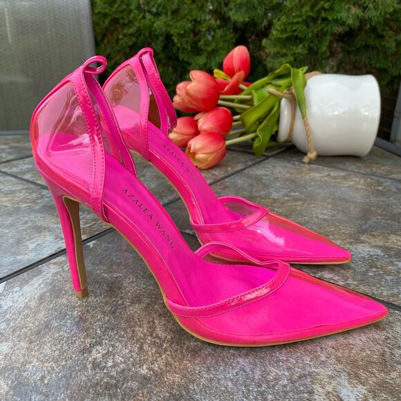 NEW Azalea Wang Crazy Hot Pink Clear Pointed Toe Heels 8.5 Flaw - Picture 4 of 8